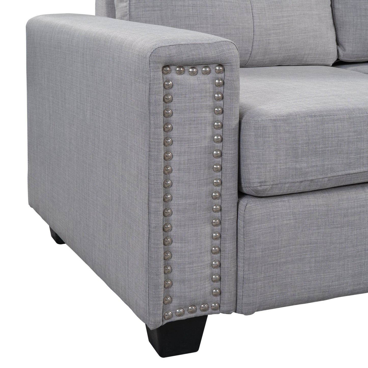 Reversible Sectional Sofa Space Saving With Storage Ottoman Rivet Ornament