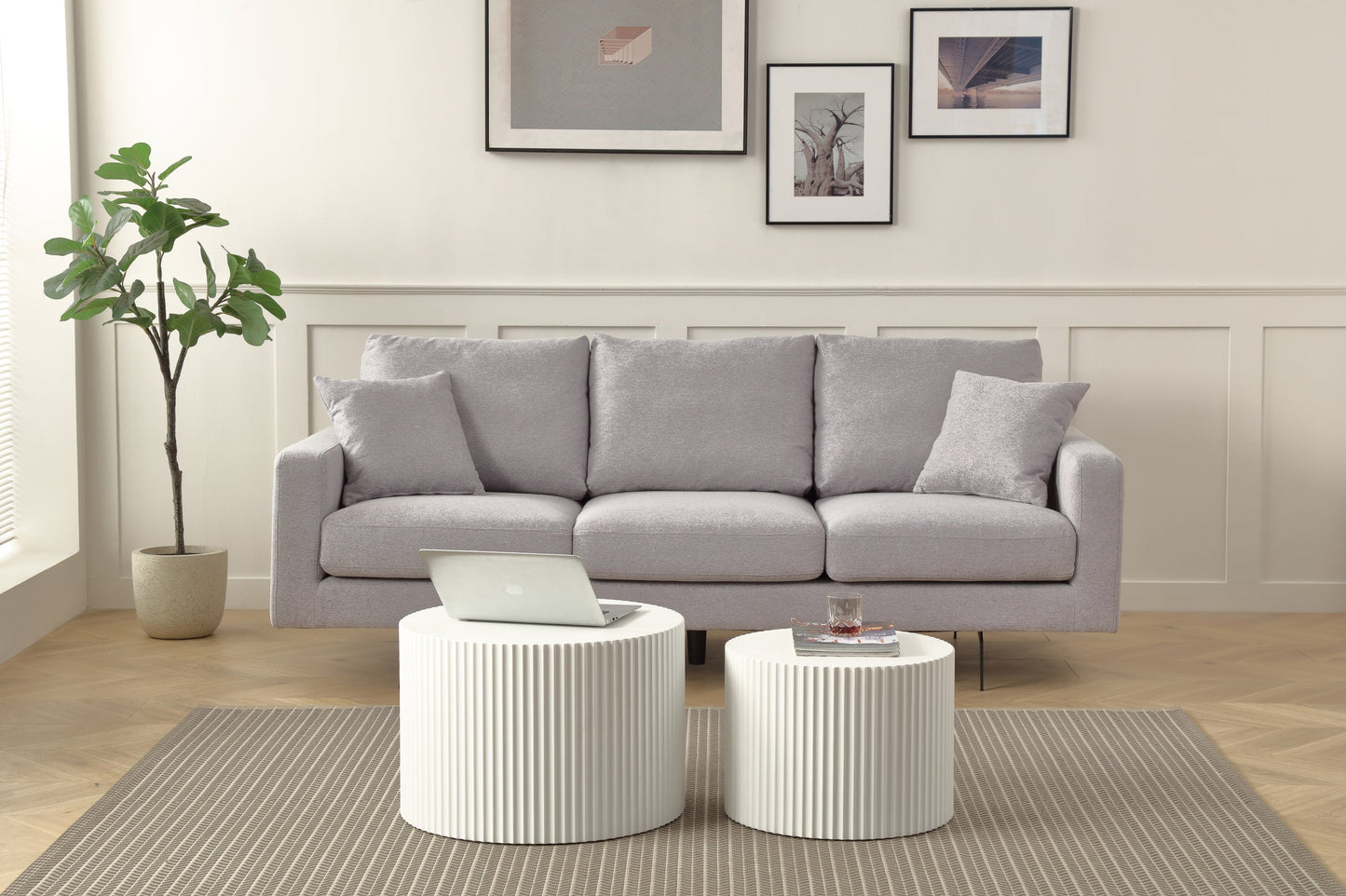 Modern Three Seat Sofa Couch With 2 Pillows, Light Grey Perfect for Every Occasion