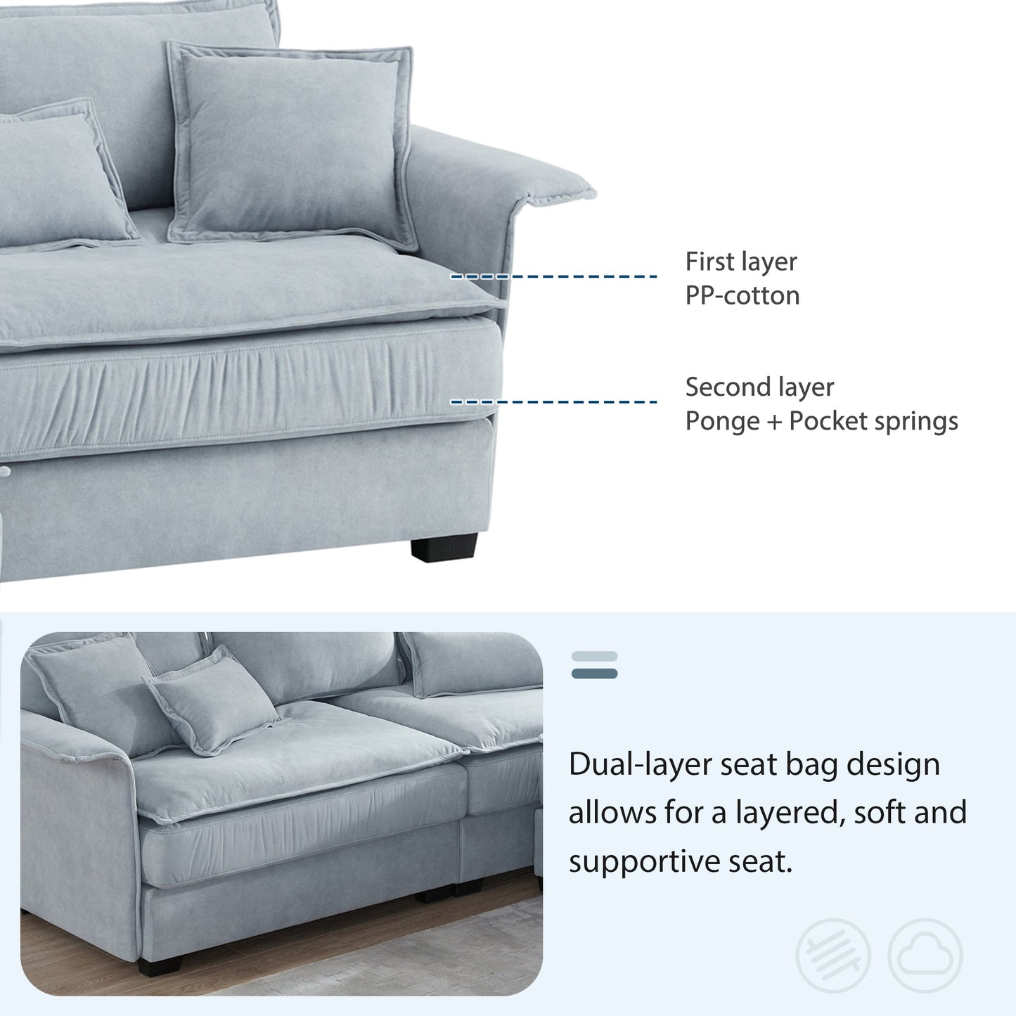95*66"Oversized Luxury Sectional Sofa With Bentwood Armrests,4 Seat Upholstered Indoor Furniture With Double Cushions