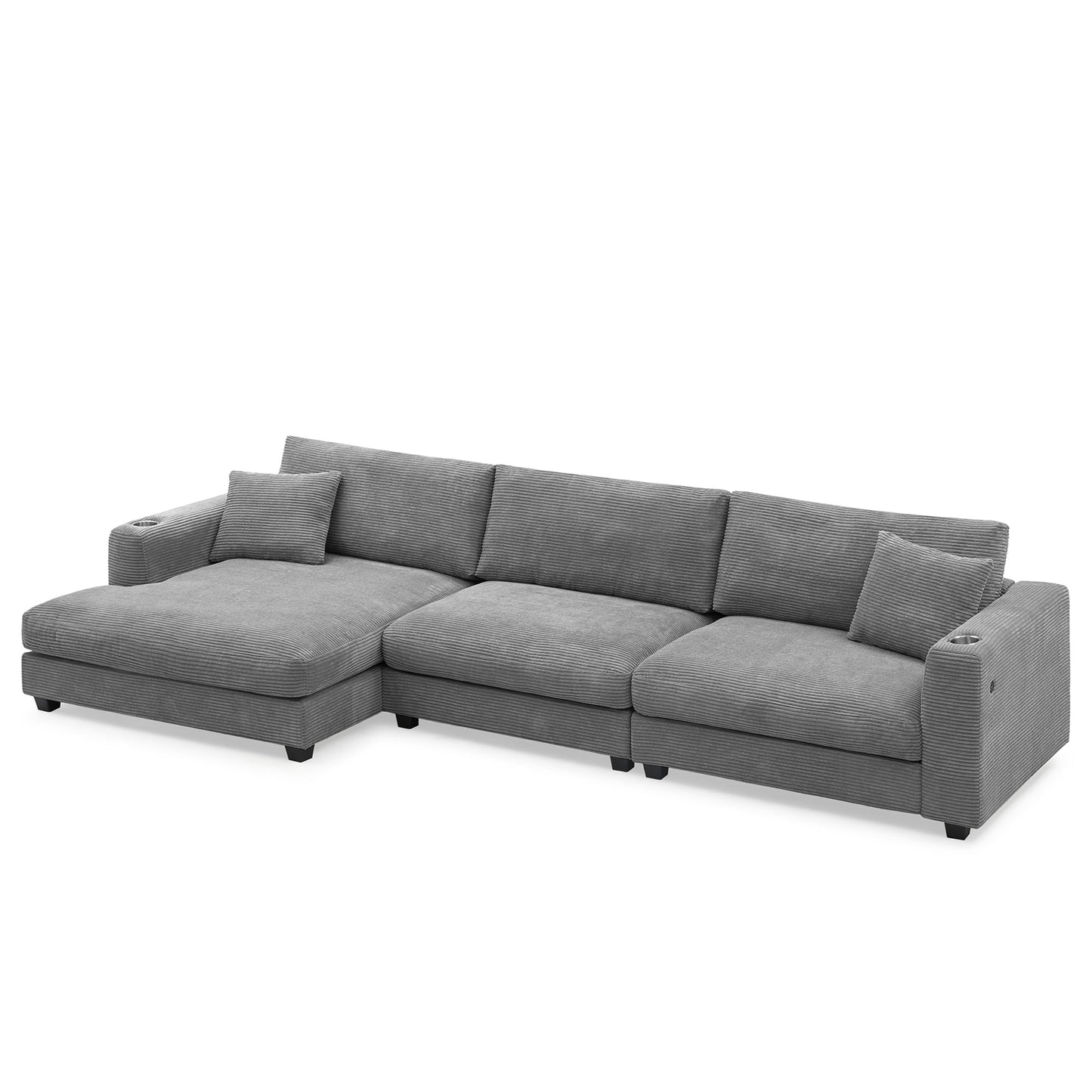 134*54"Oversized Corduroy Sectional Sofa,L Shaped Cloud Couch With USB Charging Port,Cup Holder,Deep Seat Sofa Bed