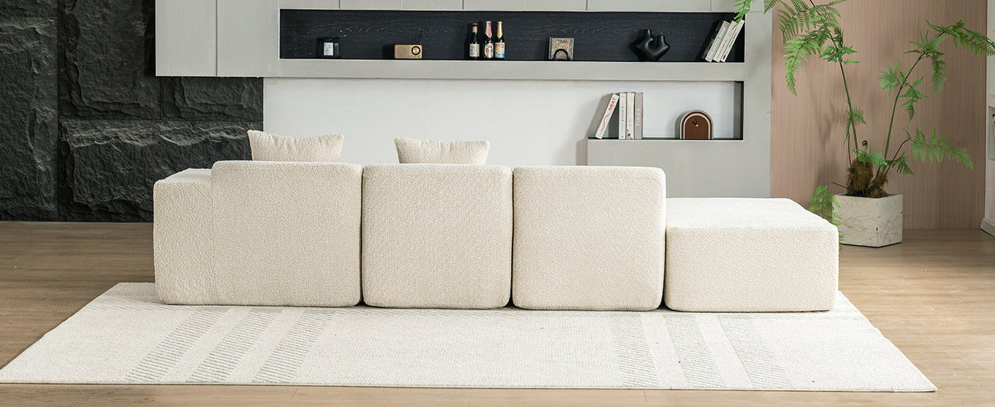 116.5" Sectional Sofa Full-Compressed Sofa Couch Free-Combined Sofa for Living Room, Beige