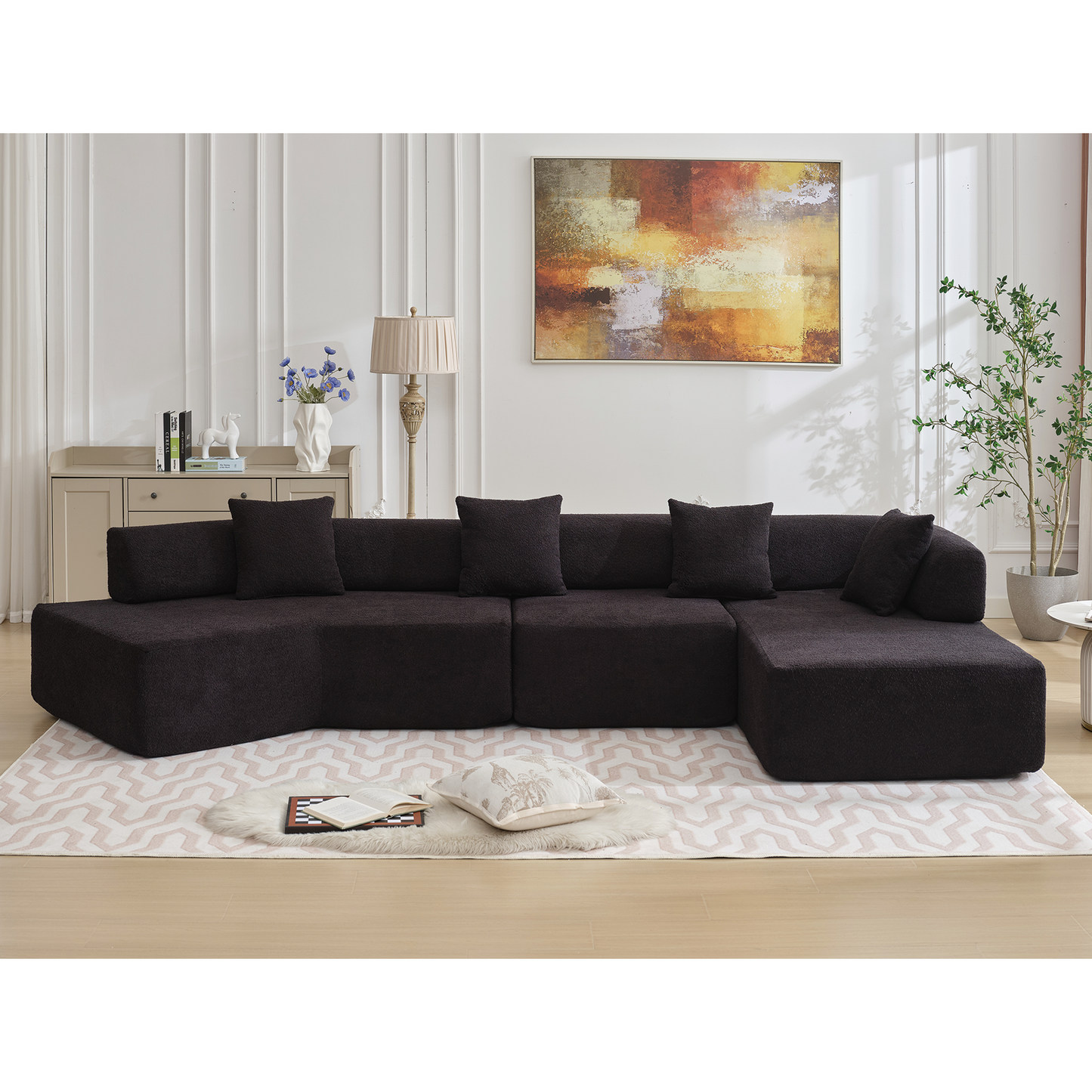 Modern Minimalist 140" L-Shape Couch ,No Assembly Required,Boucle,Modular Sofa ,Couch With Chaise,Free Combination Foam
