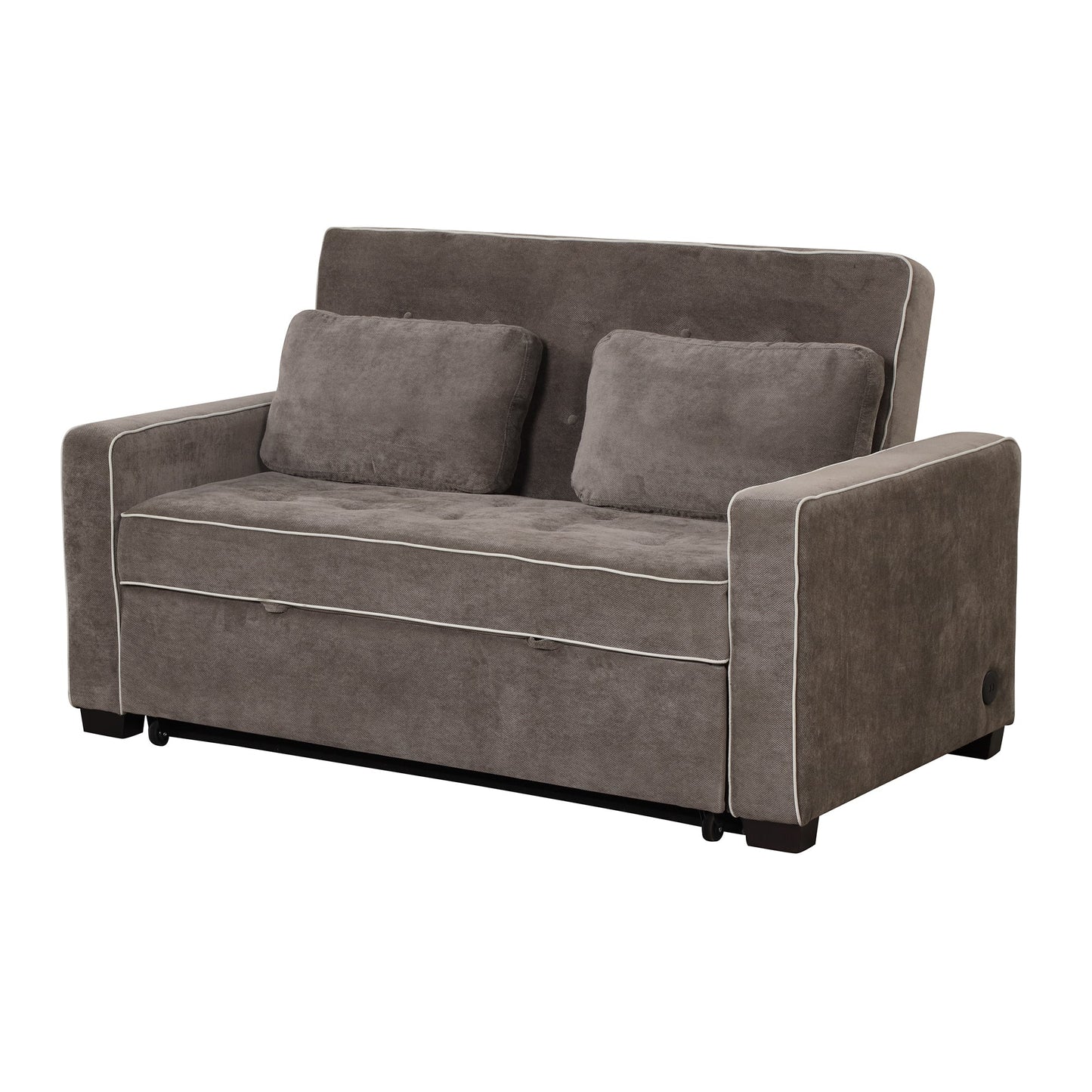 65.7" Linen Upholstered Sleeper Bed , Pull Out Sofa Bed Couch Attached Two Throw Pillows,Dual USB Charging Port