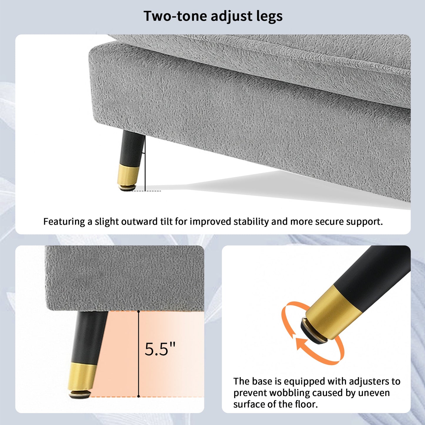106*66.5" L Shaped Convertible Sectional Sofa,4 Seat Tufted Couch Set With Two-Tone Adjust Legs,Cloud Chenille Fabric