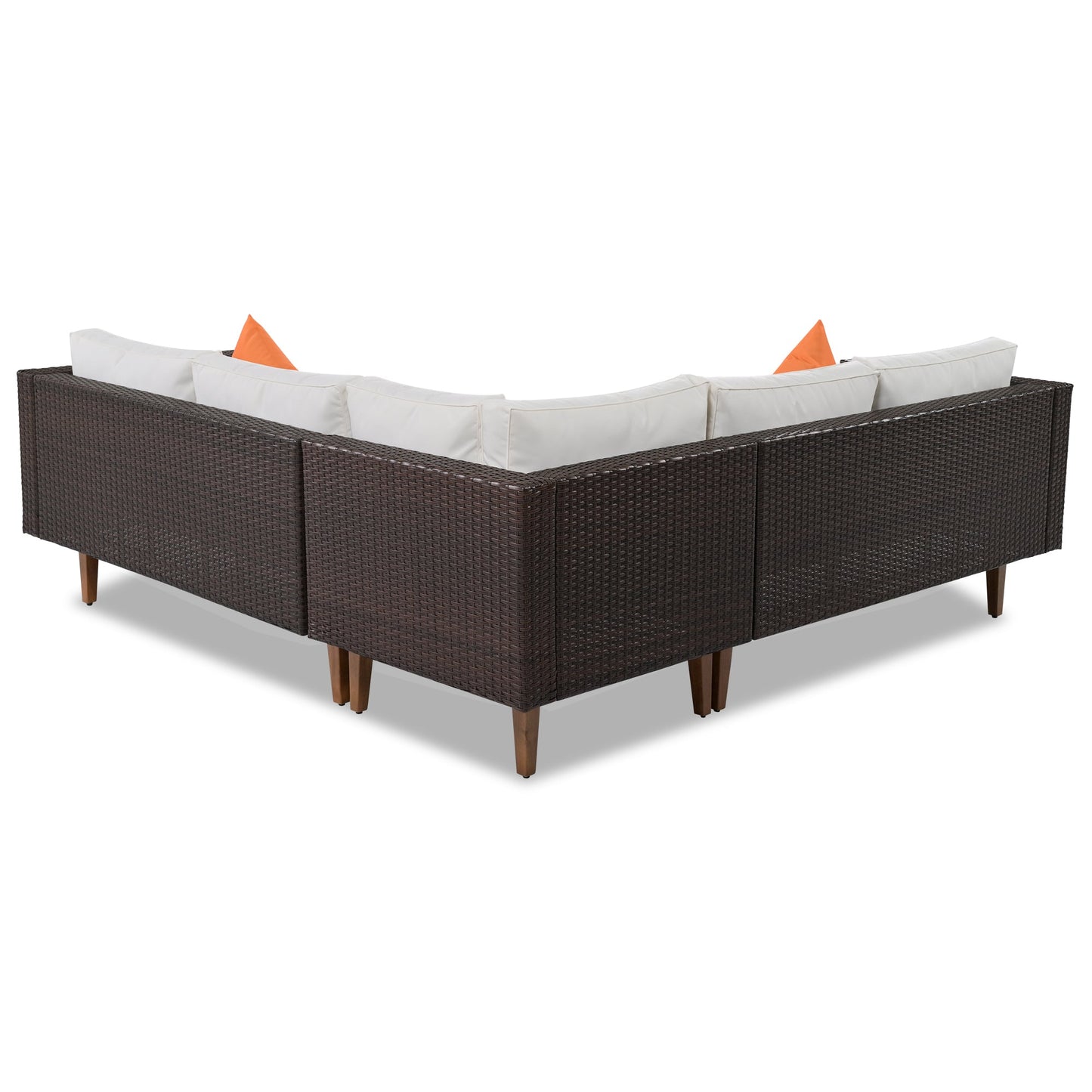 4-Pieces Outdoor Wicker Sofa Set, Patio Furniture With Colorful Pillows, L-Shape Sofa Set