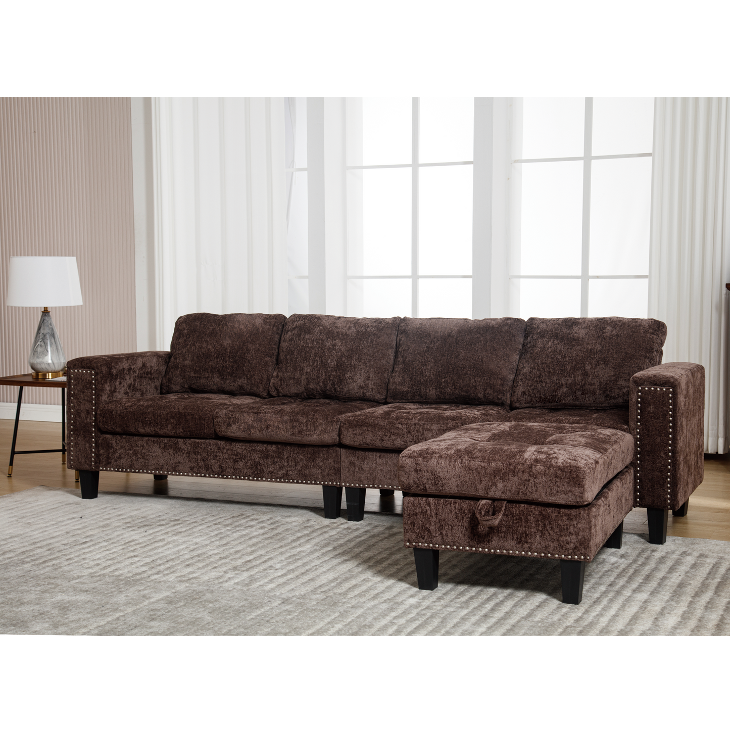 5 Seat Modular Sofa,with Storage Ottoman, Convertible Sectional Sofa, L Shaped Couch , Reversible Chaise ,Riveted Sofa