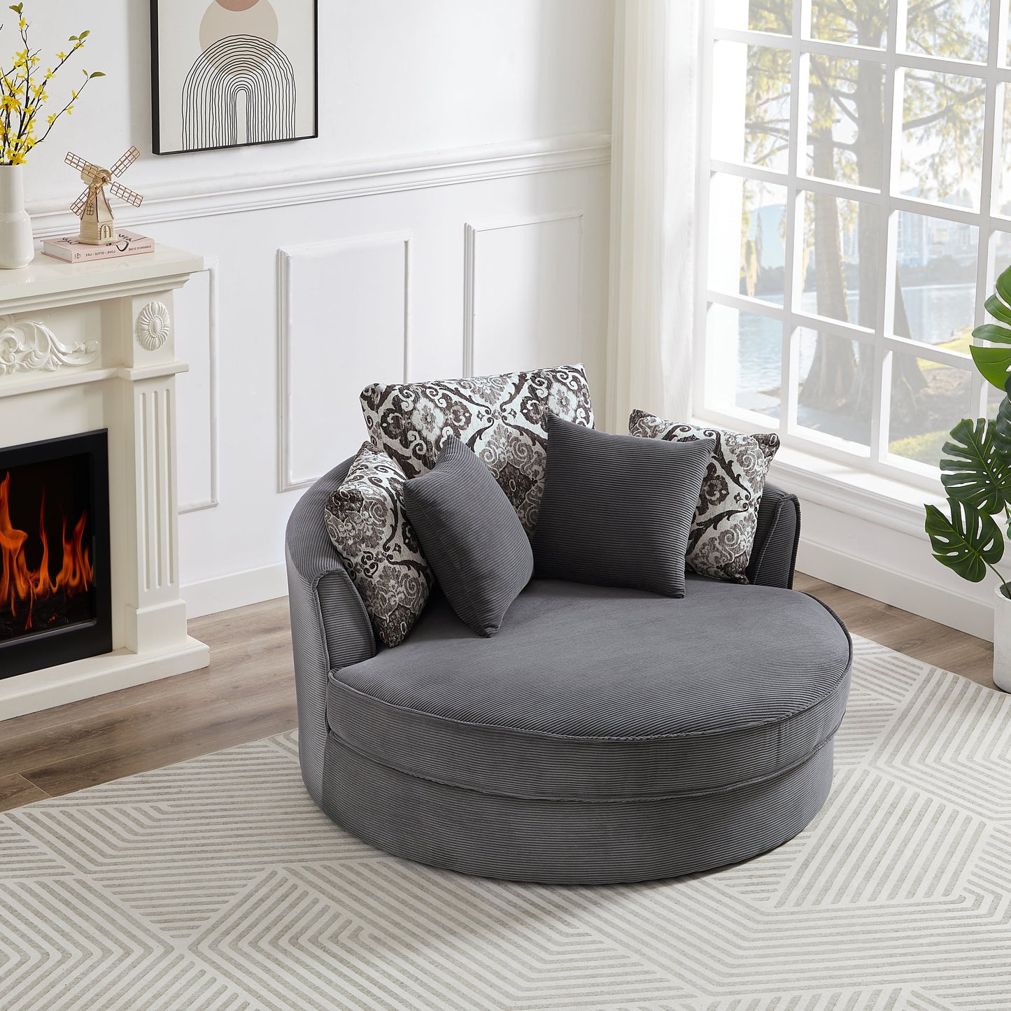 Swivel Accent Barrel Chair With 5 Movable Pillow 360 Degree Swivel Round Sofa Chair for Living Room,Bedroom, Hotel