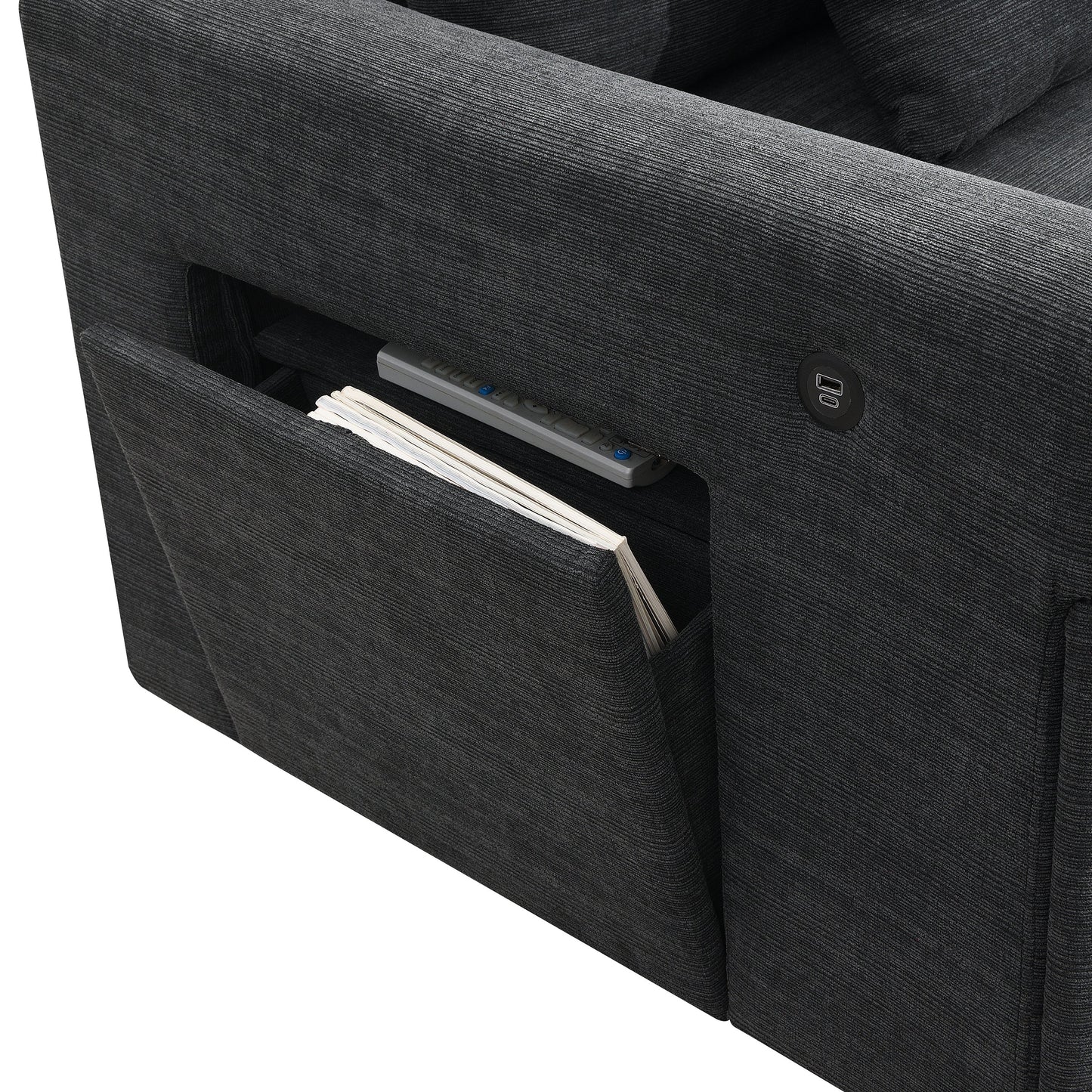128*67" U Shaped Sectional Sofa,6 Seat Chenille Couch Set With Oversized Ottoman,Hidden Armrest Storage and Cup Holders