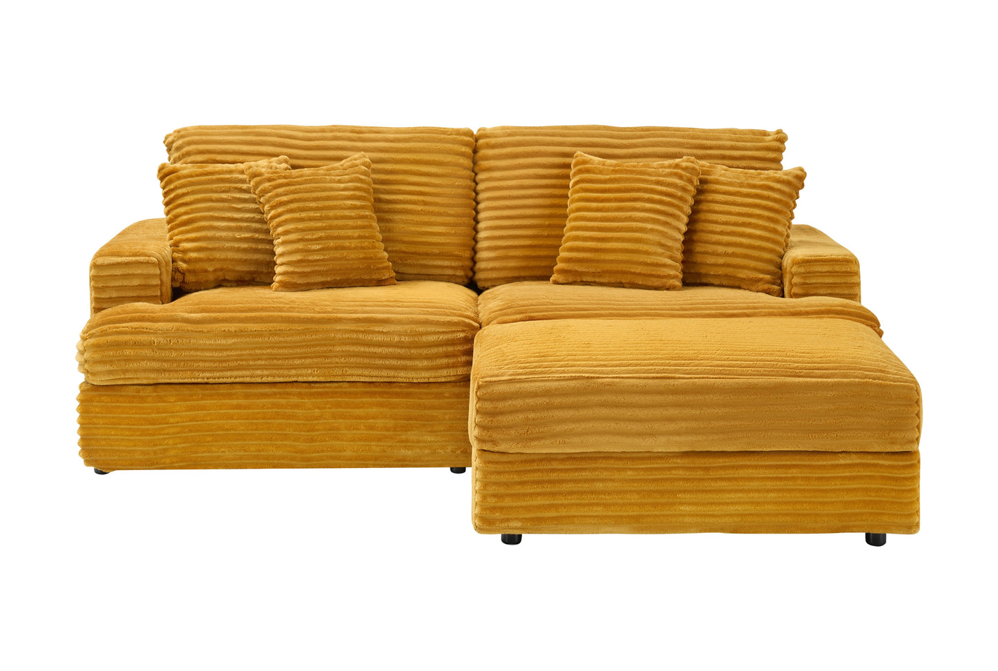 82 Inches Orange Corduroy Sofa, Storage Feet +4 Throw Pillows, Create a Living Room, Office Fashion New Darling