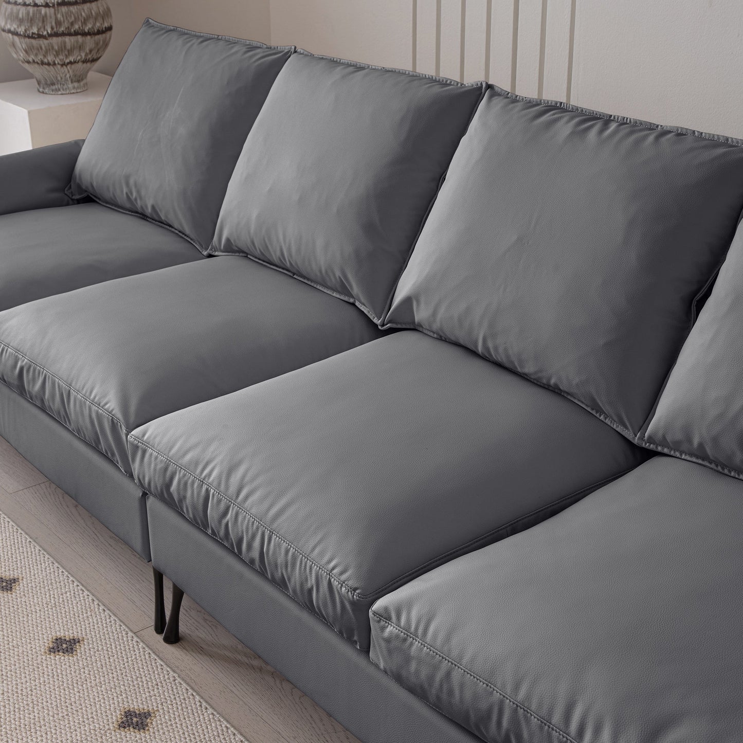 104.5"Modern Sectional Technical Leather L-Shaped Sofa Couch With Convertible Ottoman