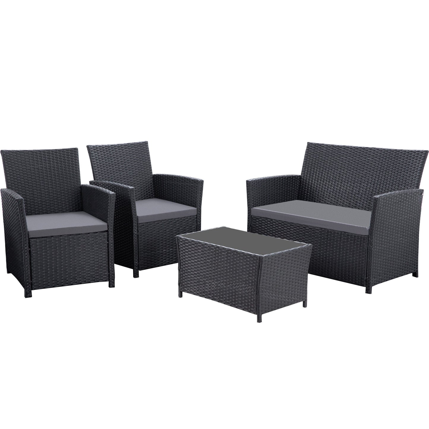4 Piece Outdoor PE Wicker Furniture Set, Patio Black Rattan Sectional Sofa Couch With Washable Cushions