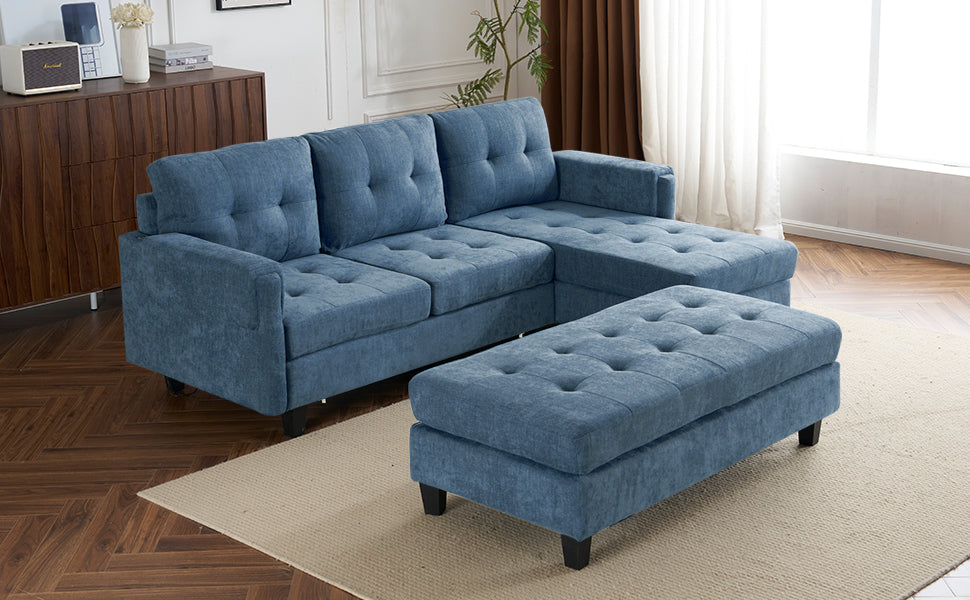 83.4" L-Shaped Sofa Sectional Couch Sofa Bed With Two USB Ports, a Movable Ottoman and a Reversible Chaise Lounge