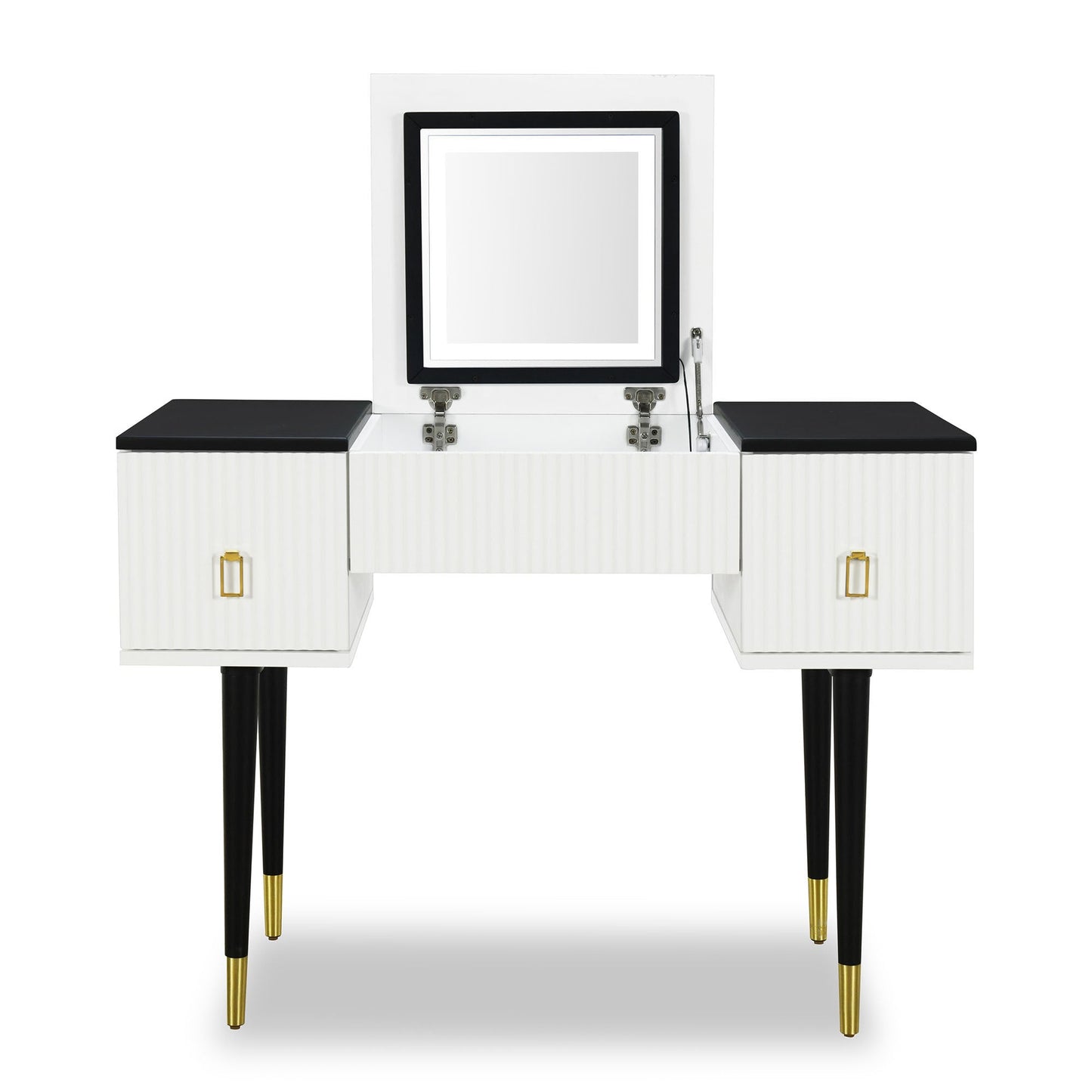 43.3" Modern Vanity Table Set With Flip-Top Mirror and LED Light, Dressing Table With Customizable Storage