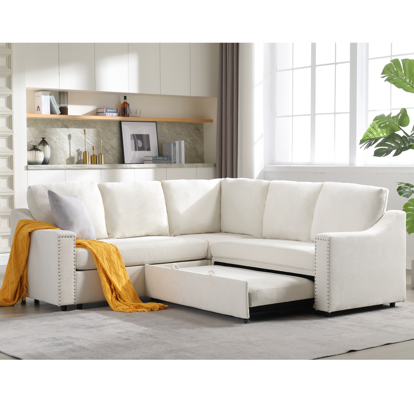 L-Shaped Sofa With Pull-Out Sofa Bed, Corner Sofa,comfortable Living Room Furniture Set, Sleeper Sofa Bed,Corner Seat