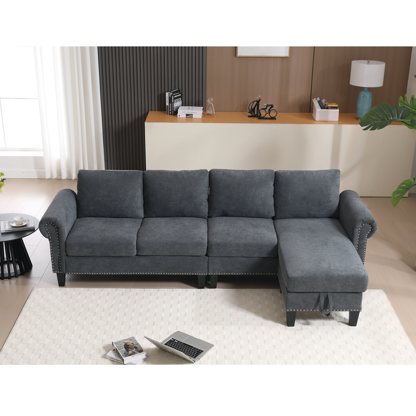Convertible Sectional Sofa With Storage,L-Shaped Sofa,Four-Seater Sofa,Modern Linen Fabric Sectional Couches for Living