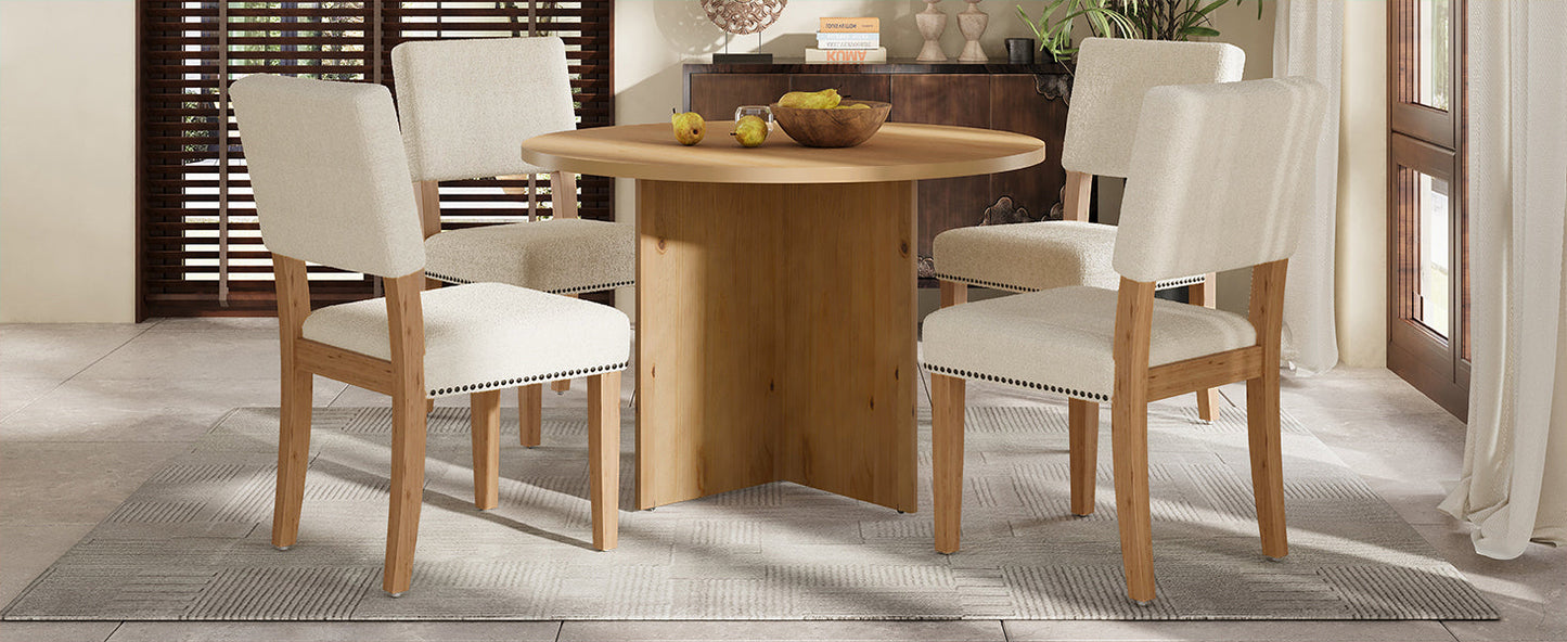 Modern 5-Piece Round Dining Table Set Pedestal Kitchen Table Set With 4 Upholstered Dining Chairs