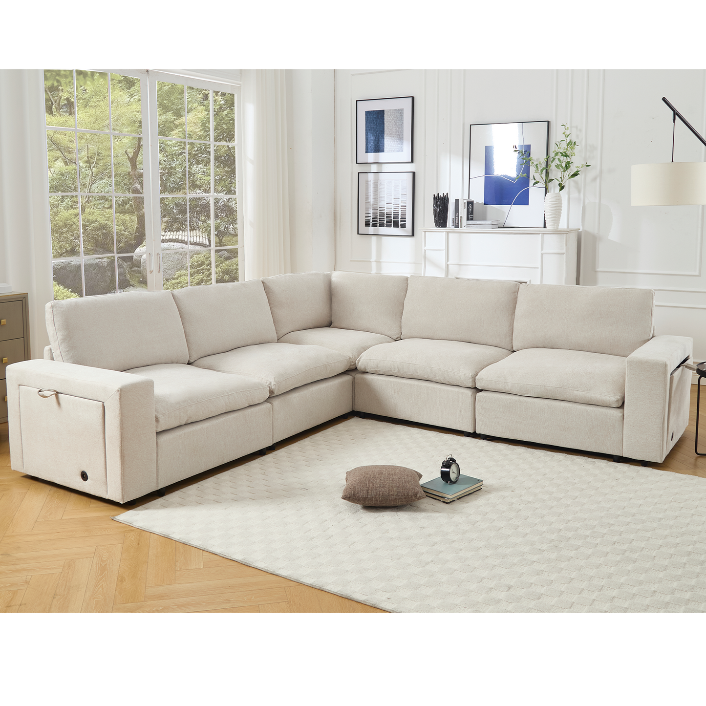 Sectional Couches for Living Room,Modular Couch,Wireless Charging Port & Cup Holders,5-Seat ,DIY Combination,L-Shaped Sofa