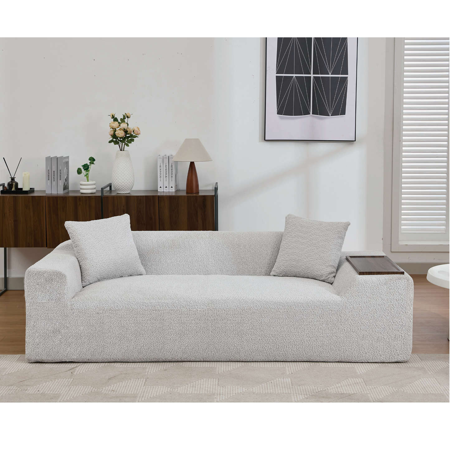 2 Piece Boucle Cloud Sofa Set, Upholstered Sofa Set, Modern 3 Seater and 2 Seater Sofa With MDF End Table for Living Room