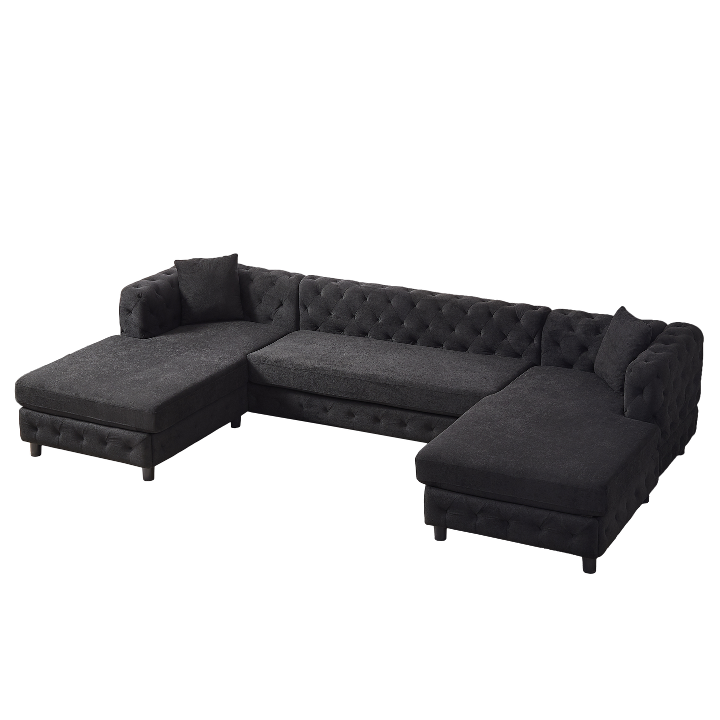126-Inch Modern Style Chenille Three Piece Sofa, Pull Point Design U-Shaped Sofa Two Chaise Longue Seats, Two Pillows
