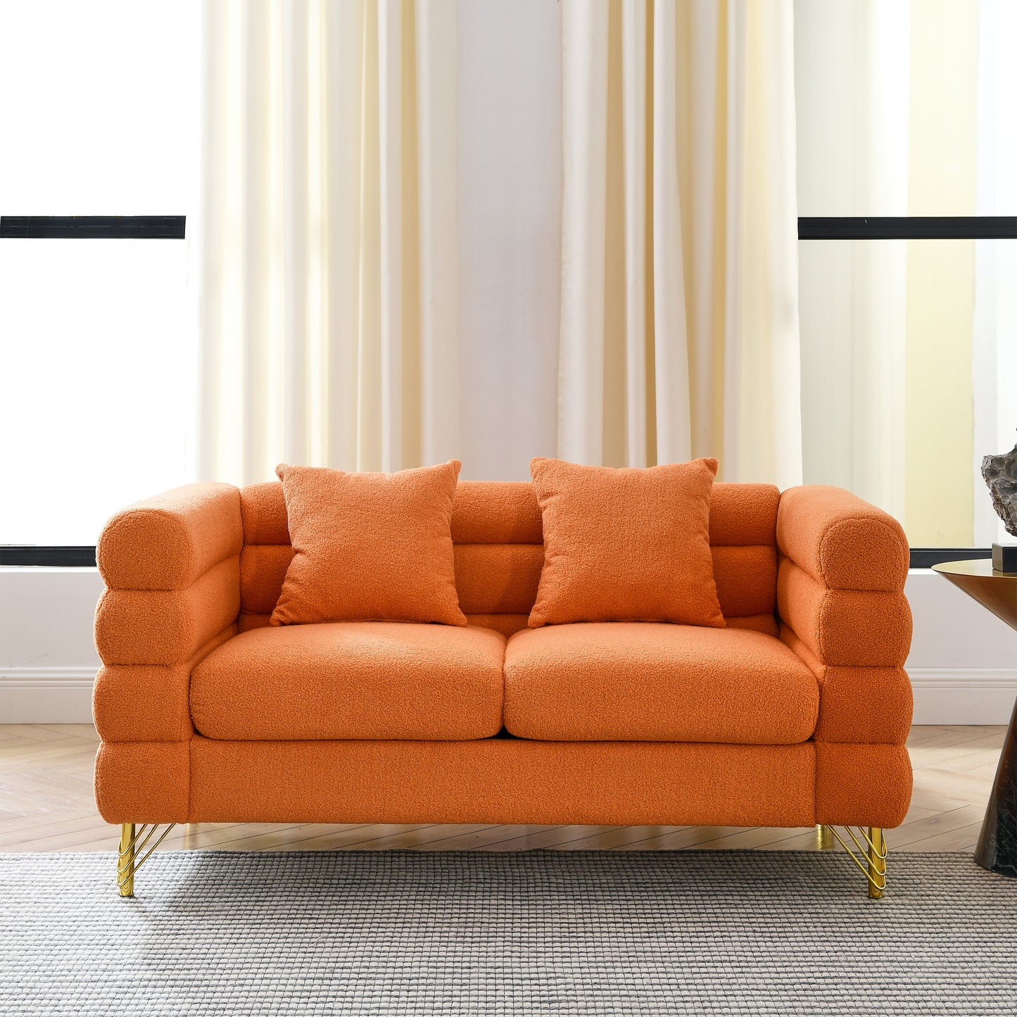 60Inch Oversized 2 Seater Sectional Sofa, Living Room Comfort Fabric Sectional Sofa-Deep Seating Sectional Sofa