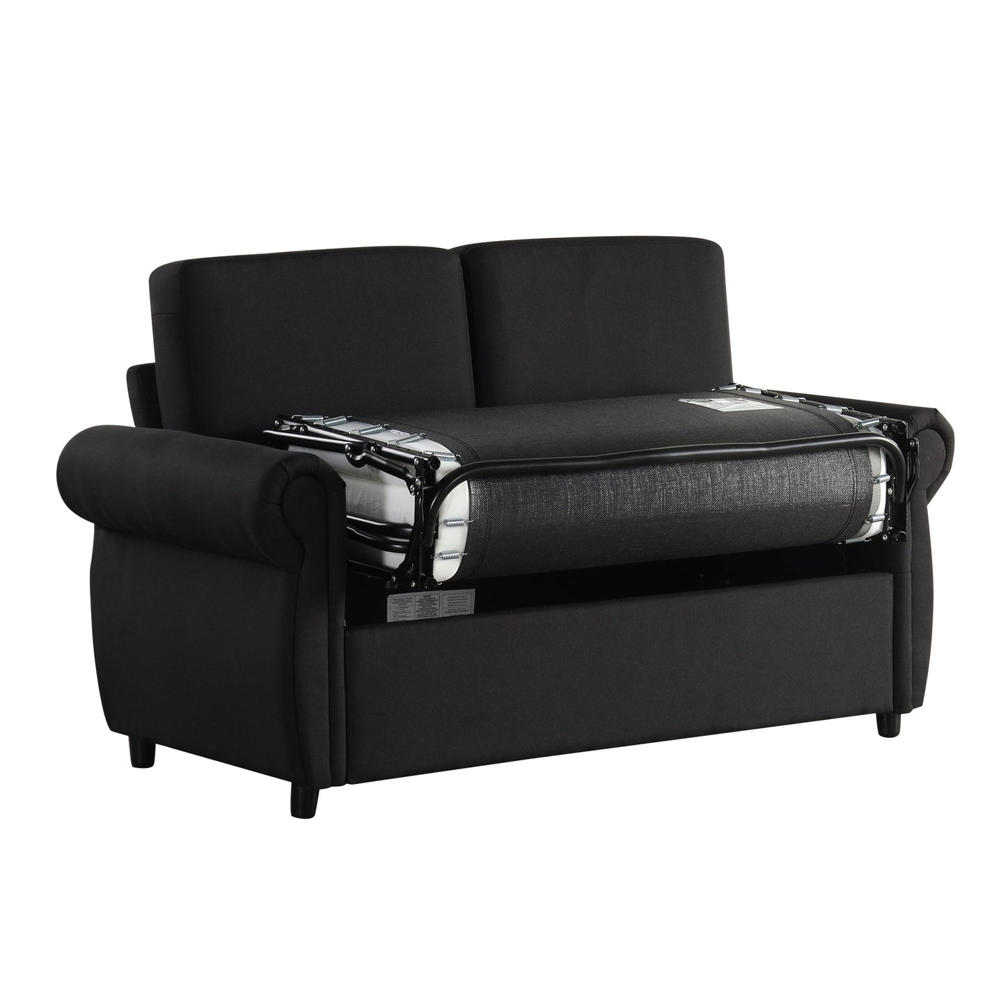 57.9" Pull Out Sofa Bed Loveseat Sleeper With Twin Size Memory Mattress With Two USB Ports for Living Room Spaces, Black