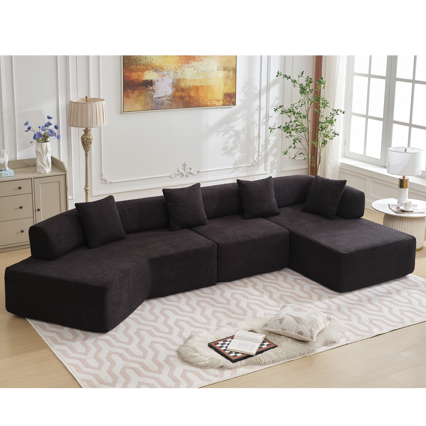 Modern Minimalist 140" L-Shape Couch ,No Assembly Required,Boucle,Modular Sofa ,Couch With Chaise,Free Combination Foam