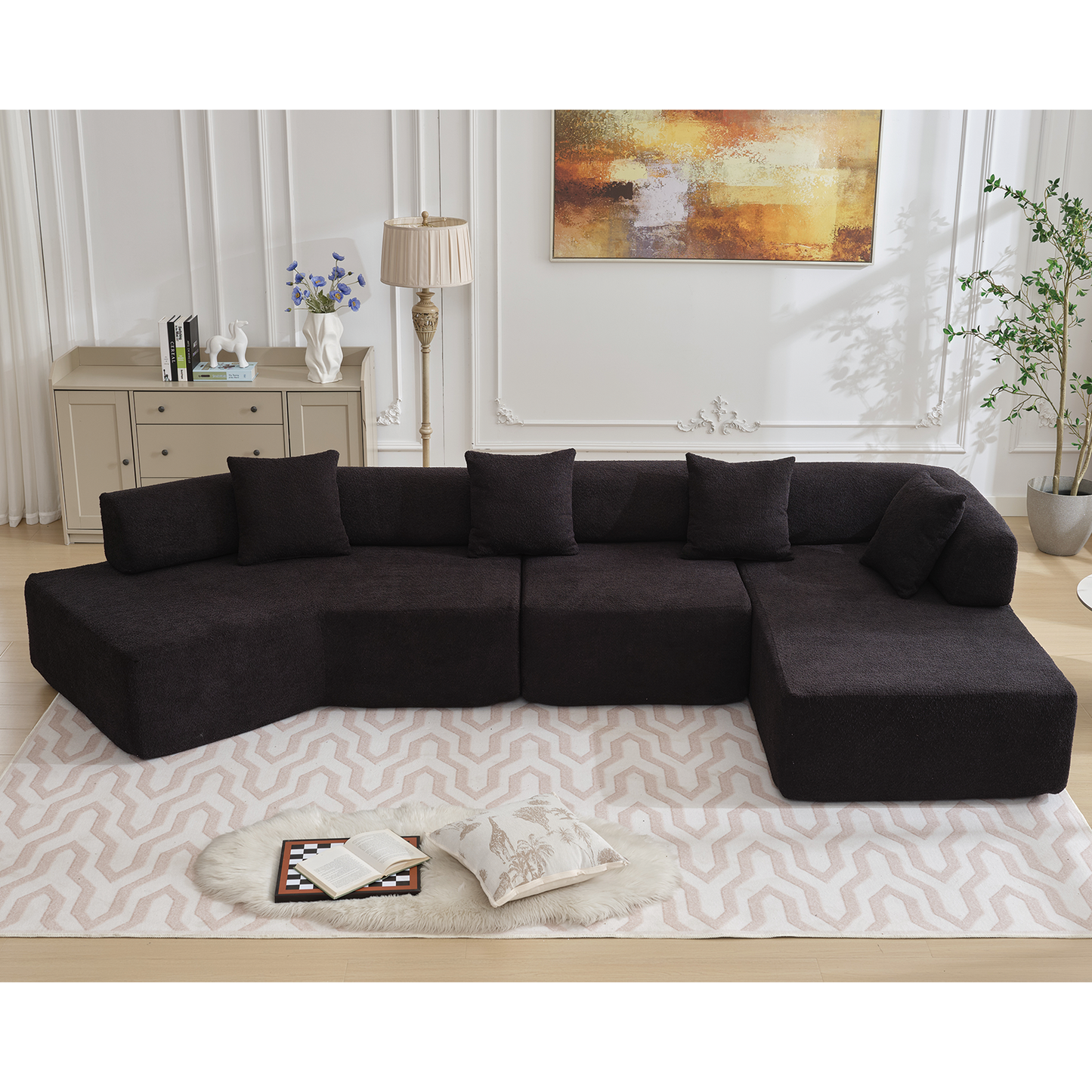 Modern Minimalist 140" L-Shape Couch ,No Assembly Required,Boucle,Modular Sofa ,Couch With Chaise,Free Combination Foam