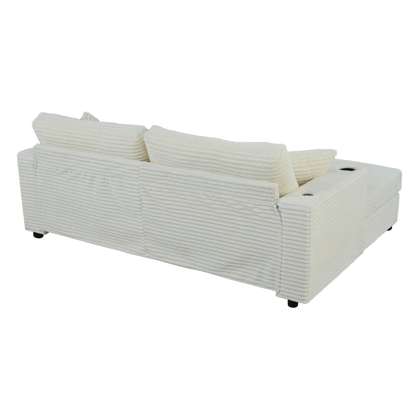 86.5" Oversized Loveseat Chaise Lounge Sectional Sofa Bed Corduroy Sleeper Sofa With Two USB Ports , Two Cup Holders
