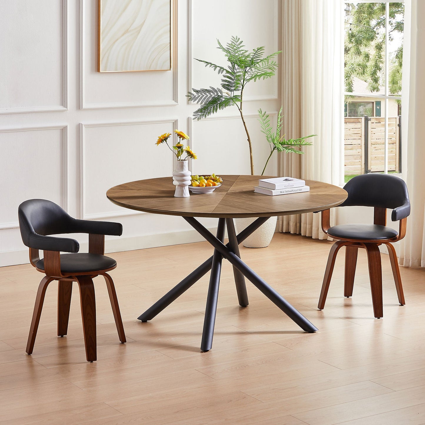 53.14'' Round MDF Coffee Table End Table Short Leisure Tea Table Cross Legs Metal Base, Easy to Assemble,Walnut