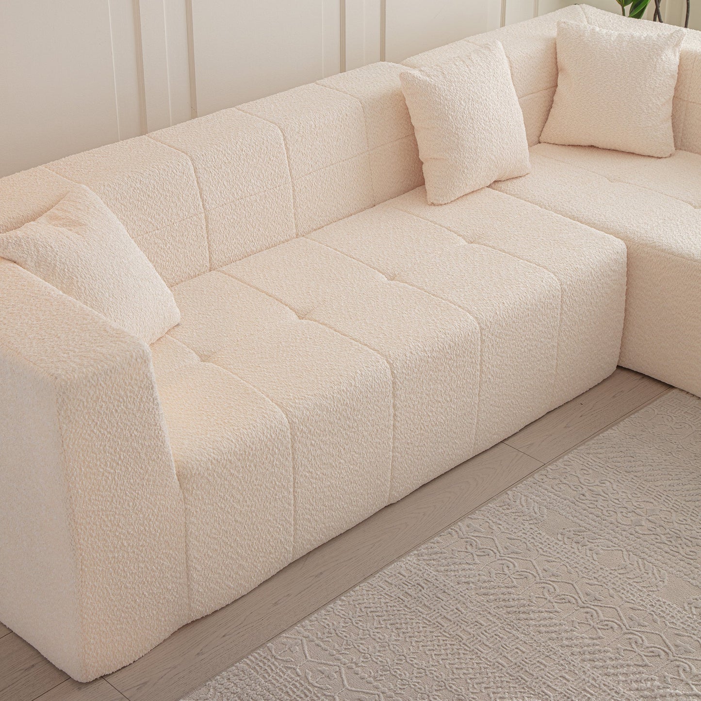 105.5" Modular L-Shaped Sectional Floor Couch, Deep Seat Tufted Comfy Sofa Set With Chaise for Living Room