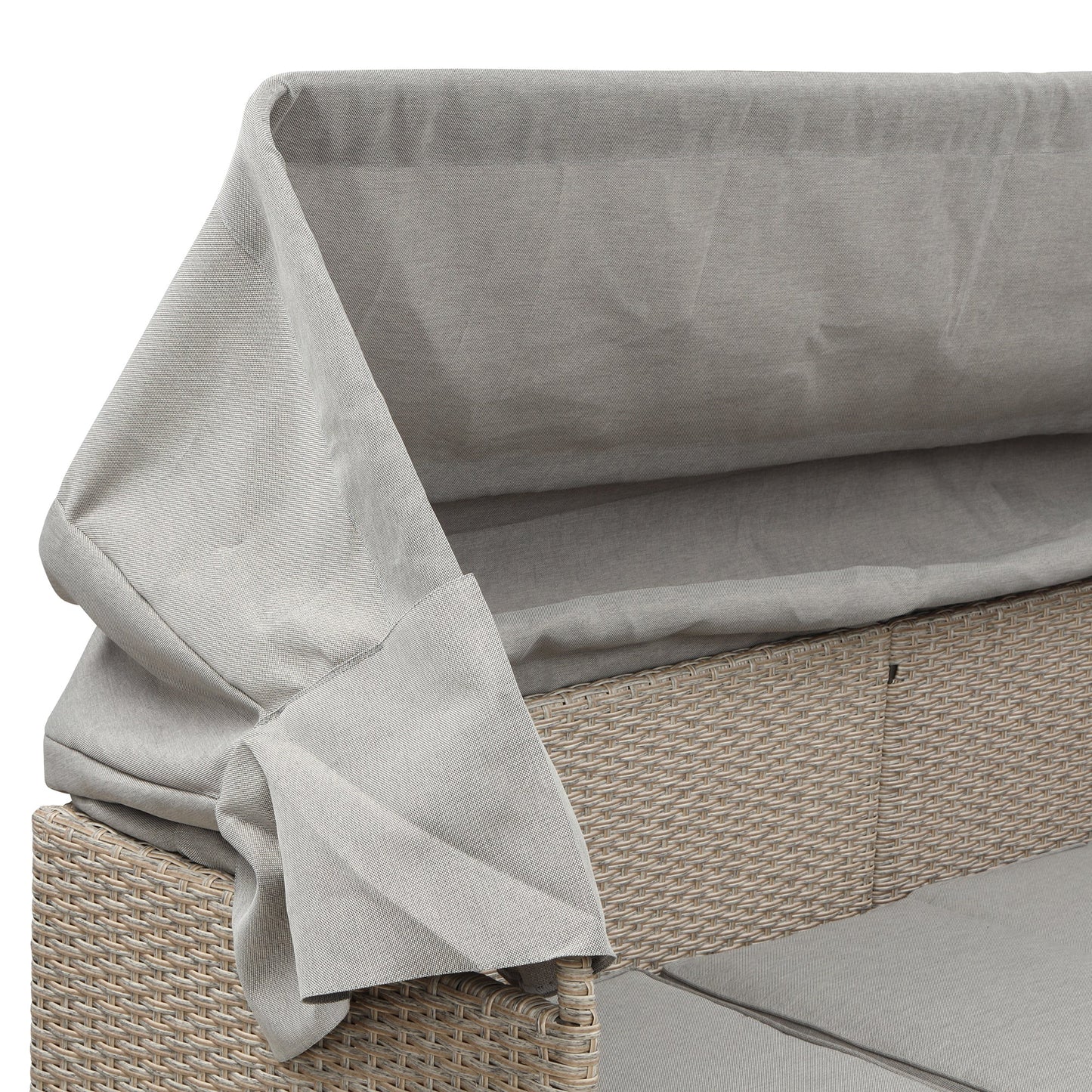 4 Piece UV-Proof Resin Wicker Patio Sofa Set With Retractable Canopy, Cushions and Lifting Table,Brown