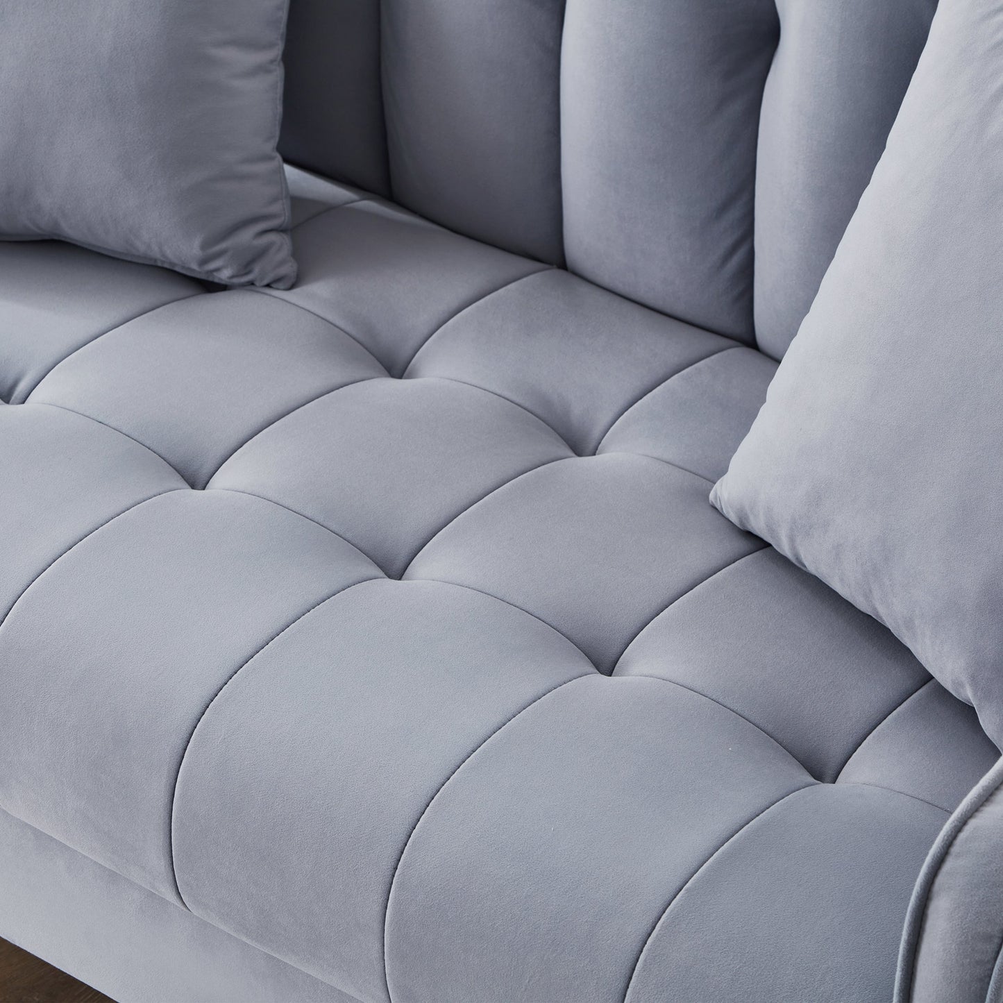 Modern Design Couch for Living Room Department Small Space Loveseat Smooth Velvet Upholstered Tufted Sofa Light Blue