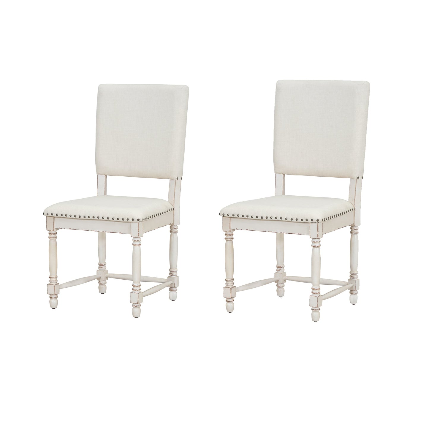 Vintage Traditional 2-Piece Upholstered Dining Chairs With Padded Backs, Cream