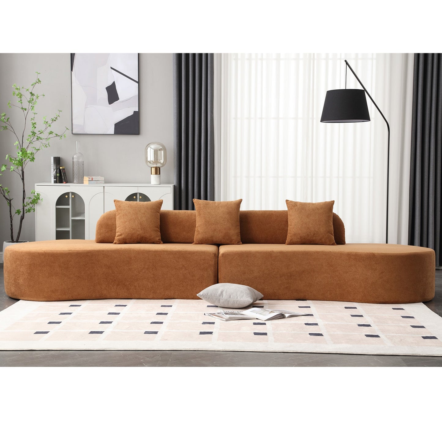 Modern Curved Combination Sofa, Terrycloth Fabric Sofa, Minimalist Sofa in Living Room, Apartment, No Assembly Required