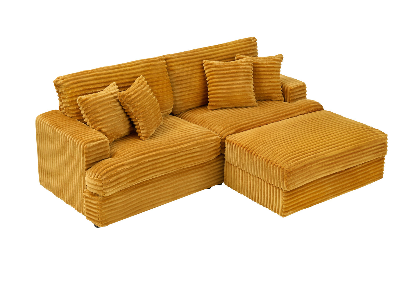 82 Inches Orange Corduroy Sofa, Storage Feet +4 Throw Pillows, Create a Living Room, Office Fashion New Darling