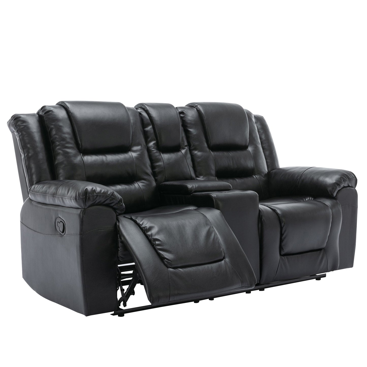 2 Seater Home Theater Recliner Manual Recliner Chair With a Storage Box and Two Cup Holders for Living Room,Bedroom, Black