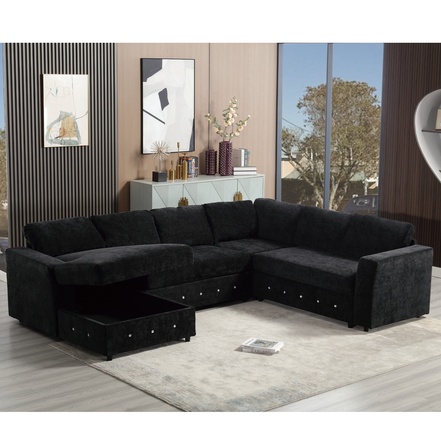 110.75" Sectional Sofa,Oversized Modular Sofa,Chaise Storage, Modern U Shaped Couch , Upholstered Sofas,Chenille
