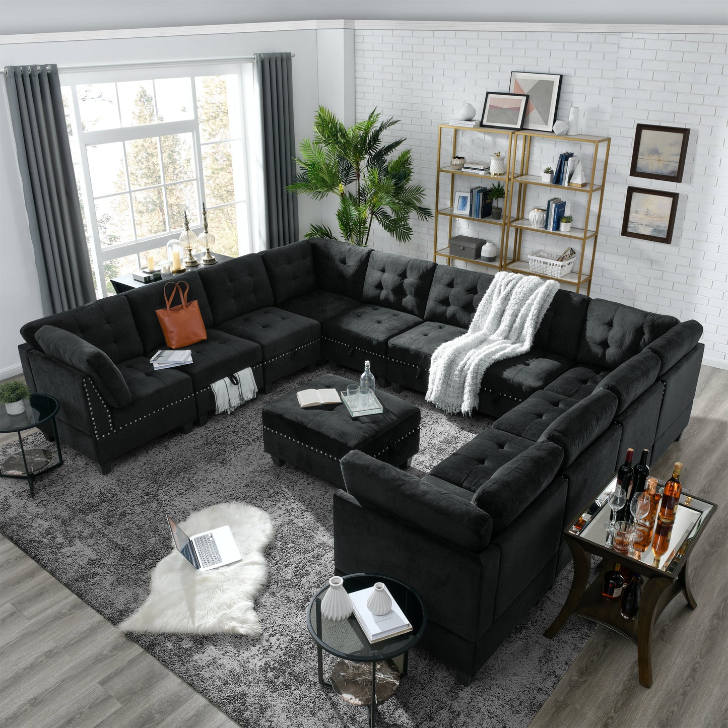 Ottoman for Modular Sectional,Black Velvet (25.5"x31.5"x19")