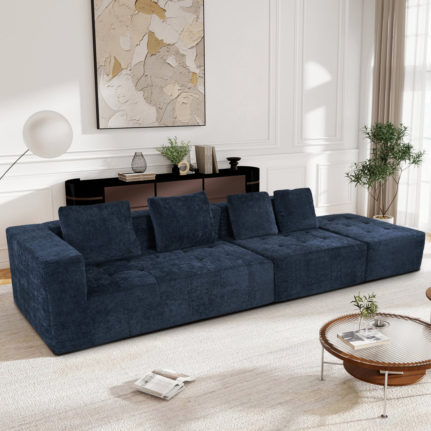 Modern Large Removable Modular Sofa, 3-Piece Set With Free Combination, Includes 4 Cushions, Ideal for Living Room