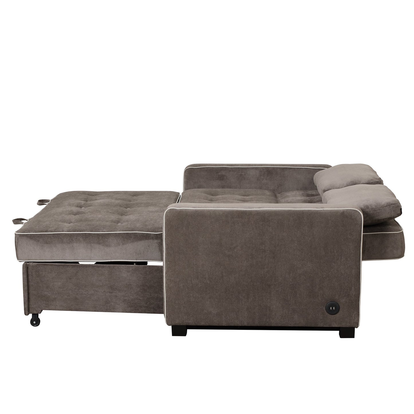 65.7" Linen Upholstered Sleeper Bed , Pull Out Sofa Bed Couch Attached Two Throw Pillows,Dual USB Charging Port