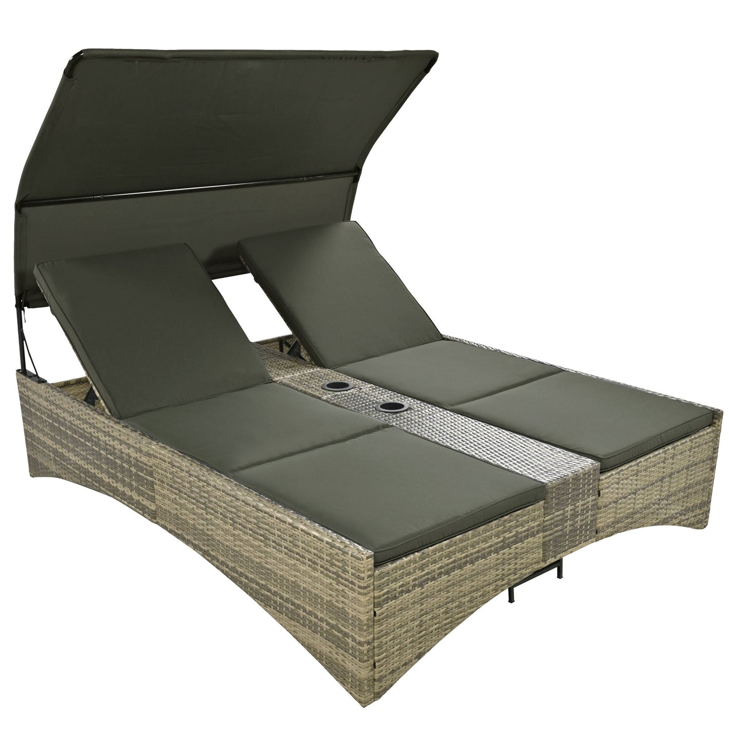 Patio Daybed Outdoor Daybed Outdoor Rattan Sun Lounger With Shelter Roof With Adjustable Backrest, Storage Box