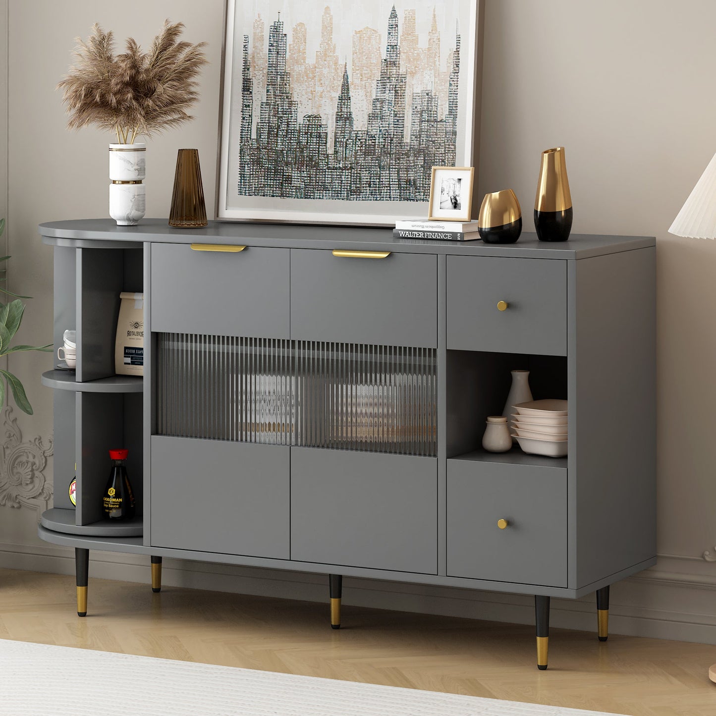 Rotating Storage Cabinet With 2 Doors and 2 Drawers, Suitable for Living Room, Study, and Balcony