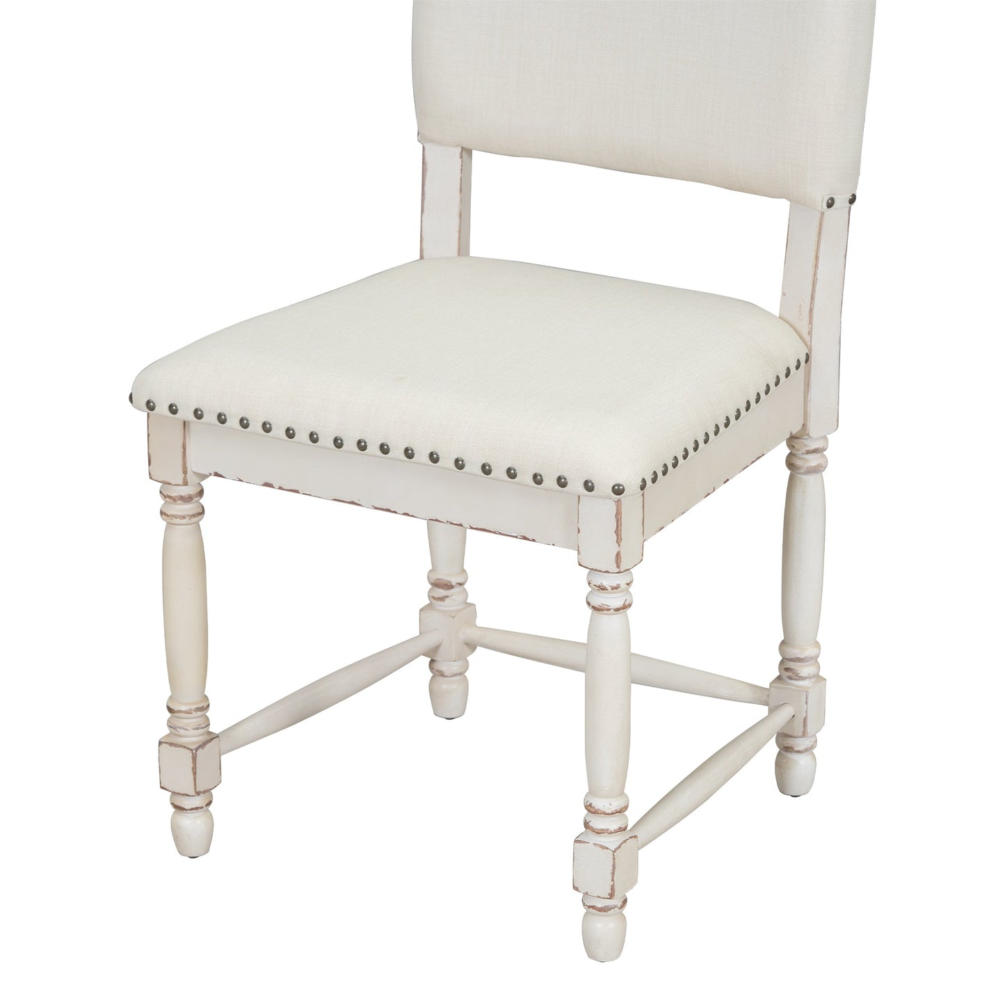 Vintage Traditional 2-Piece Upholstered Dining Chairs With Padded Backs, Cream