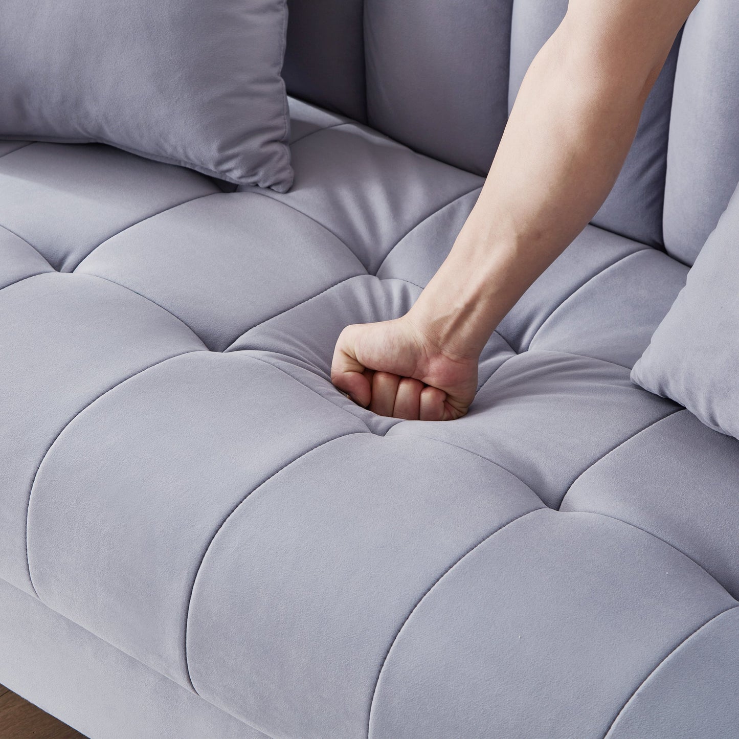 Modern Design Couch for Living Room Department Small Space Loveseat Smooth Velvet Upholstered Tufted Sofa Light Blue