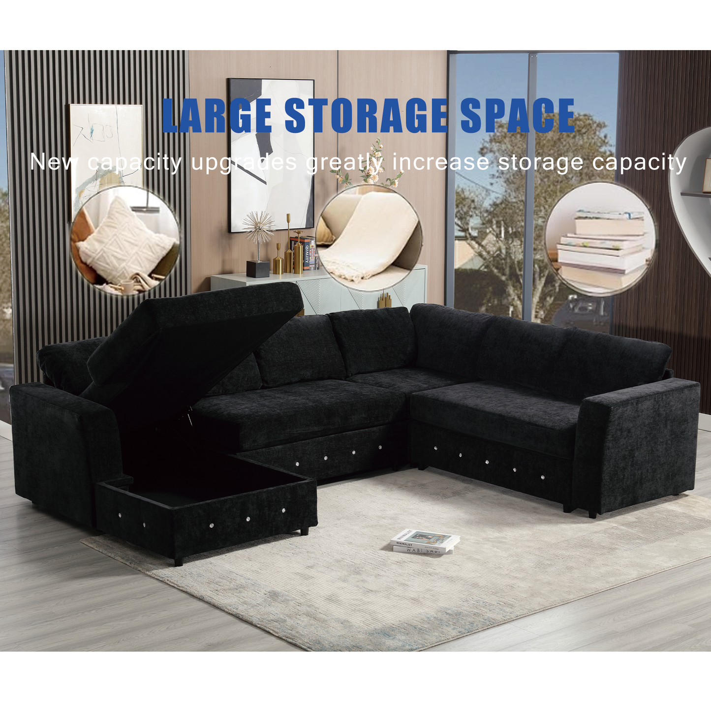 110.75" Sectional Sofa,Oversized Modular Sofa,Chaise Storage, Modern U Shaped Couch , Upholstered Sofas,Chenille