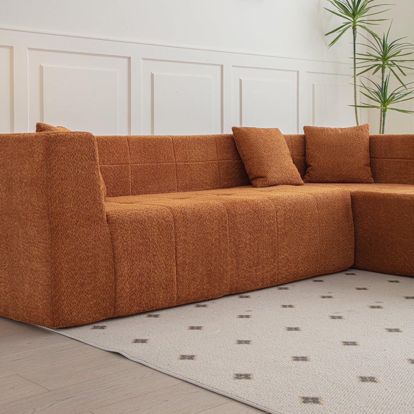 105.5" Modular L-Shaped Sectional Floor Couch, Deep Seat Tufted Comfy Sofa Set With Chaise for Living Room