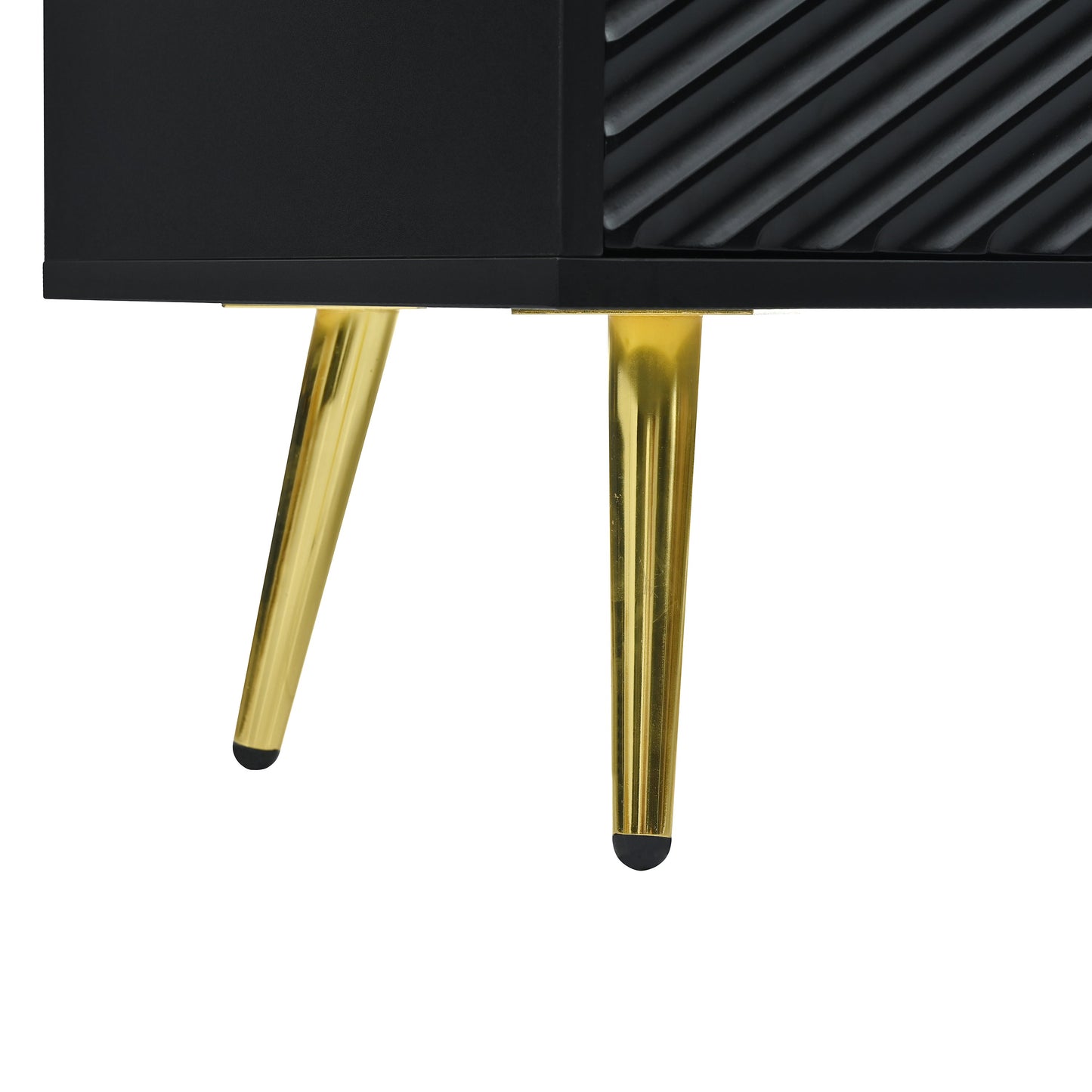 Modern Sideboard With Geometric Line Design, Conical Metal Legs, and Central Drawers for Stylish Storage