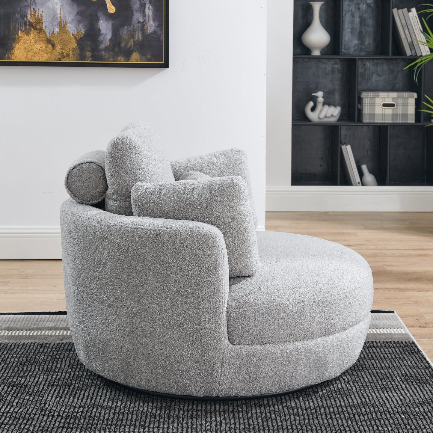 39"W Oversized Swivel Chair With Moon Storage Ottoman for Living Room, Modern Accent Round Loveseat Circle