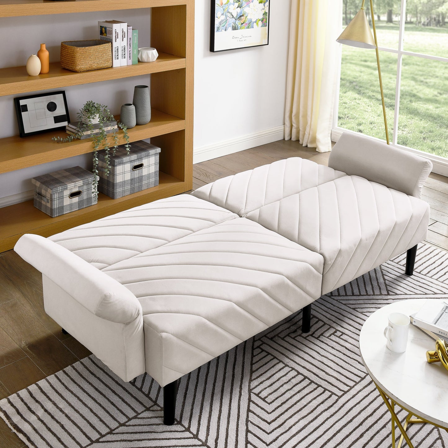Velvet Futon Couch Convertible Folding Sofa Bed Tufted Couch With Adjustable Armrests for Apartment