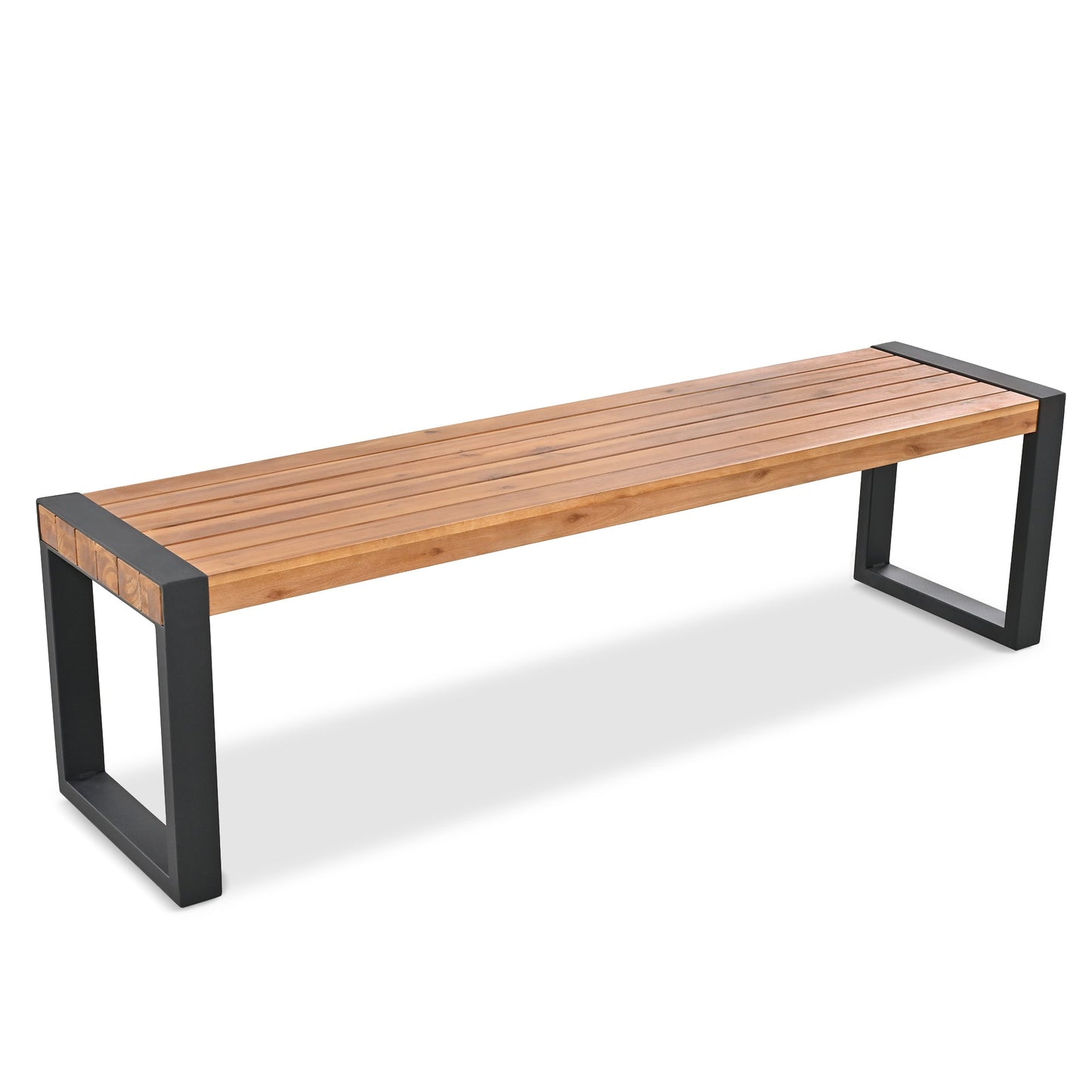 3-Pieces Outdoor Dining Table With 2 Benches, Patio Dining Set With Unique Top Texture, Acacia Wood Top & Steel Frame